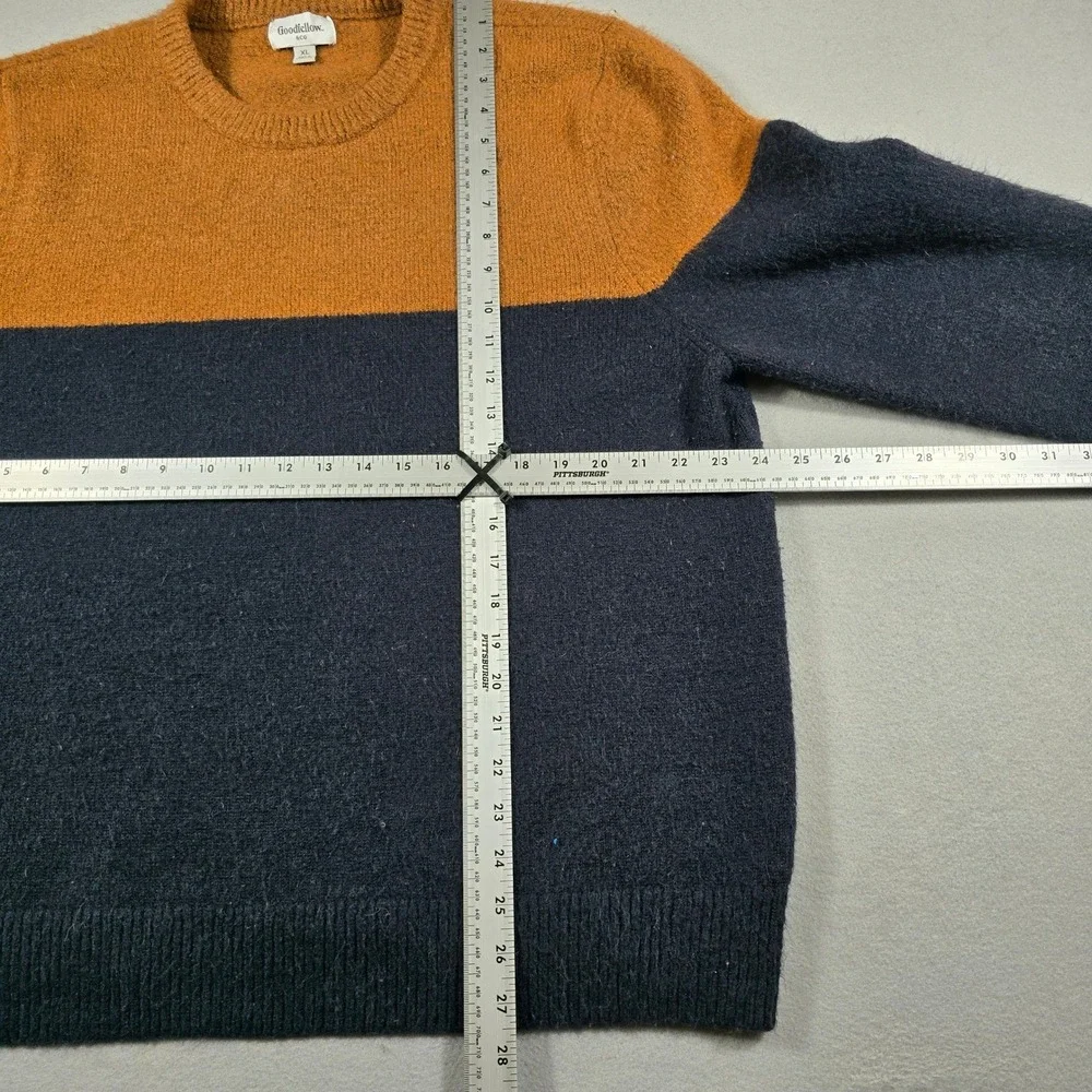 Goodfellow & Co Mens XL Orange Navy Blue Sweater Colorblock Crew Neck Soft Knit